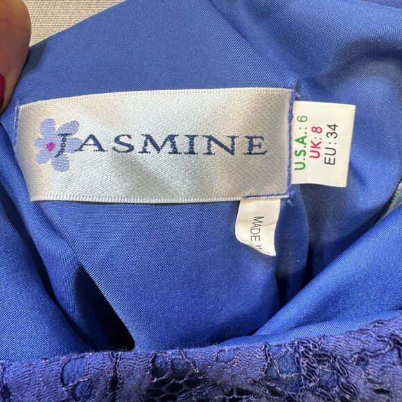 Jasmine Women's Chiffon Lace Bridesmaid A Line Dress Halter Neck Size 6 Blue - Picture 3 of 12